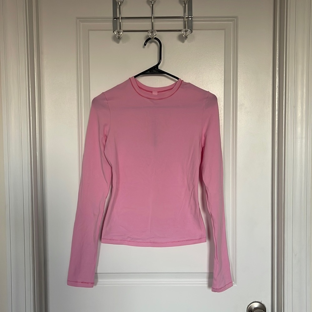 Skims Cotton Jersey Long Sleeve T-shirt Bubblegum Pink